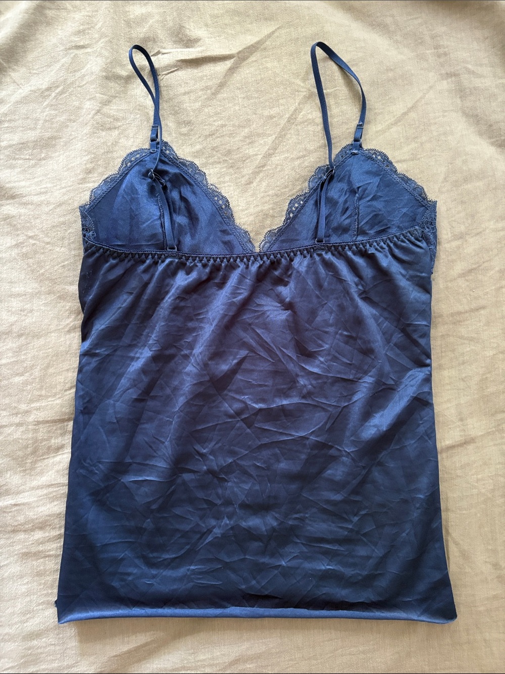 Silk Blue Lace Trim Cami Tank Top - Picture 3 of 4